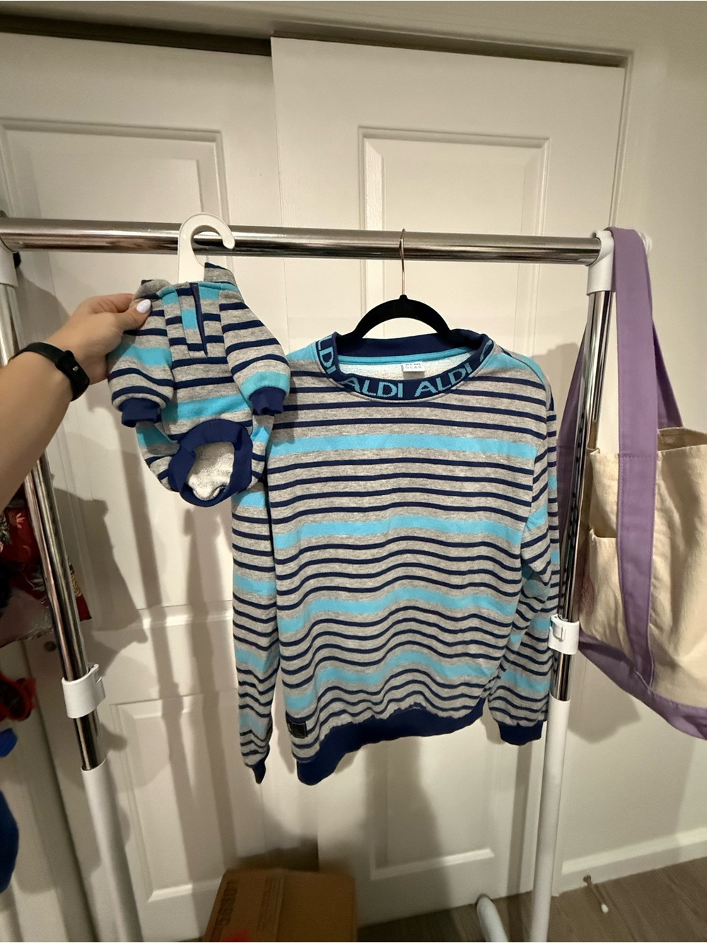 Striped Crewneck Sweater - Blue and Gray
